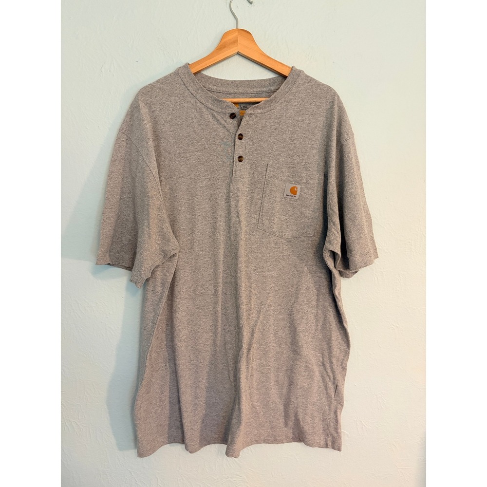 Carhartt Henley Shirt L Tall Gray Short Sleeve Pocket K84 Workwear Gorpcore